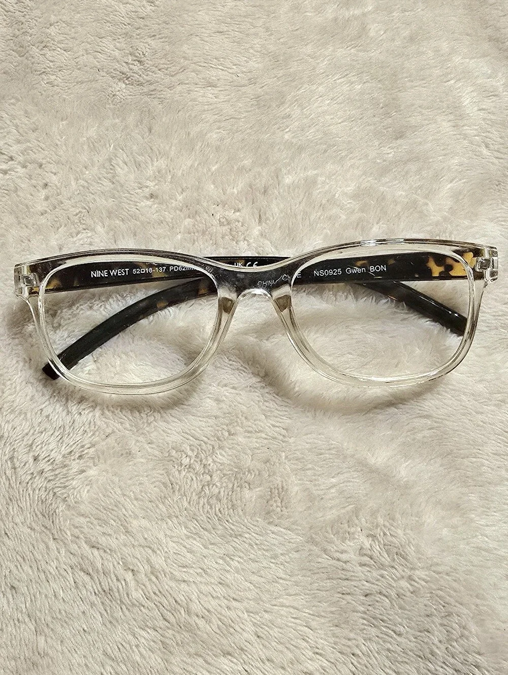 Nine West Clear Frames with Tortoiseshell Temple Accents +1.50